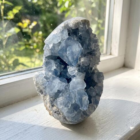 Large 2.2-2.6lb Raw Celestite Crystal Cluster Geode Egg - Natural Crystal for Home/Office Decor Healing Crystal Christmas Gift Natural Crystal Stone (1000-1200g, 10-20cm) in Saudi Arabia