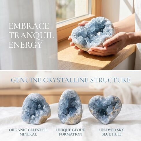 Large 2.2-2.6lb Raw Celestite Crystal Cluster Geode Egg - Natural Crystal for Home/Office Decor Healing Crystal Christmas Gift Natural Crystal Stone (1000-1200g, 10-20cm) in Saudi Arabia
