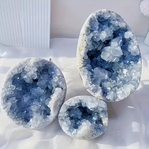 Large 2.2-2.6lb Raw Celestite Crystal Cluster Geode Egg - Natural Crystal for Home/Office Decor Healing Crystal Christmas Gift Natural Crystal Stone (1000-1200g, 10-20cm) in Saudi Arabia