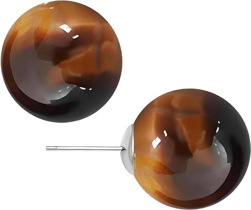 10mm Round Natural Brown Gemstone Stud Earrings, S925 Silver Posts Hypoallergenic for Women in Saudi Arabia
