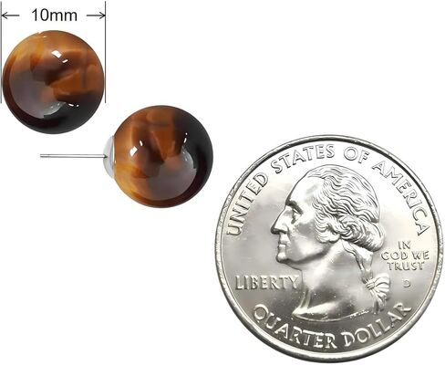 10mm Round Natural Brown Gemstone Stud Earrings, S925 Silver Posts Hypoallergenic for Women in Saudi Arabia