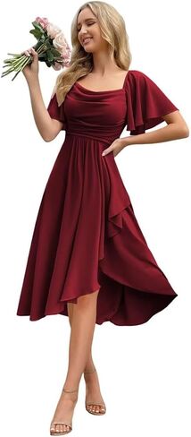 Women's Chiffon Bridesmaid Dresses for Women with Sleeves Split A Line Formal Dress with Pockets AS060 in Saudi Arabia