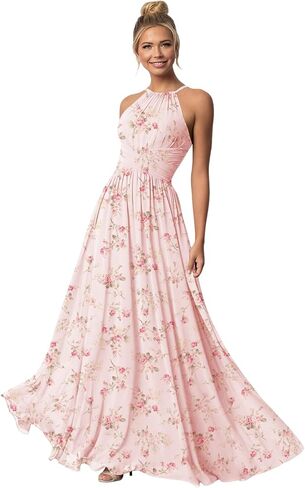 Halter Chiffon Bridesmaid Dresses for Wedding Long A Line Formal Evening Gown in Kuwait