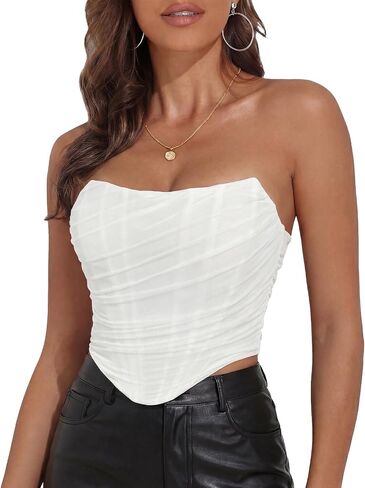 Amy Babe Vintage Mesh Corset Top for Women Overbust Strapless Zip Back Boned Outfits Bodyshaper Going Out Bustier Crop Tops in Saudi Arabia