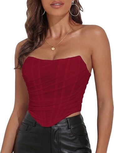 Amy Babe Vintage Mesh Corset Top for Women Overbust Strapless Zip Back Boned Outfits Bodyshaper Going Out Bustier Crop Tops in Saudi Arabia
