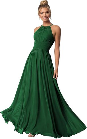 Halter Chiffon Bridesmaid Dresses for Wedding Long A Line Formal Evening Gown in Saudi Arabia