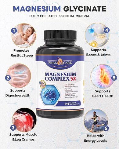 820mg Magnesium Complex 240 Veggie Capsules,for Women & Men with Magnesium Glycinate,Citrate, Malate,Taurate & Orotate for Sleep, Mood, Muscle Relaxation & Nerve Function Vegan Friendly, Non-GMO in Saudi Arabia