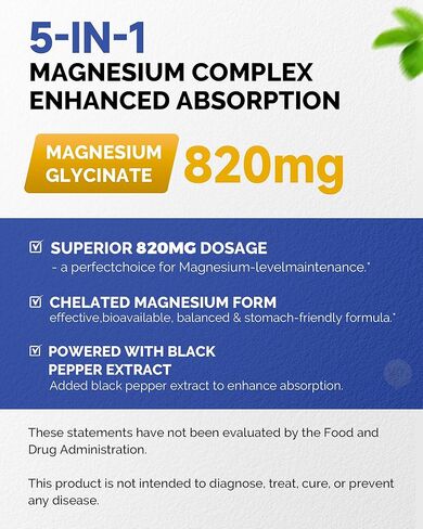 820mg Magnesium Complex 240 Veggie Capsules,for Women & Men with Magnesium Glycinate,Citrate, Malate,Taurate & Orotate for Sleep, Mood, Muscle Relaxation & Nerve Function Vegan Friendly, Non-GMO in Saudi Arabia