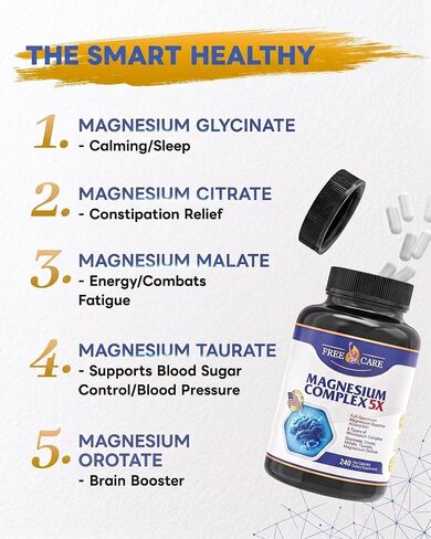 820mg Magnesium Complex 240 Veggie Capsules,for Women & Men with Magnesium Glycinate,Citrate, Malate,Taurate & Orotate for Sleep, Mood, Muscle Relaxation & Nerve Function Vegan Friendly, Non-GMO in Saudi Arabia