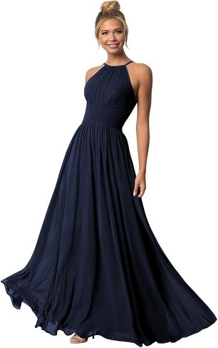 Halter Chiffon Bridesmaid Dresses for Wedding Long A Line Formal Evening Gown in Kuwait
