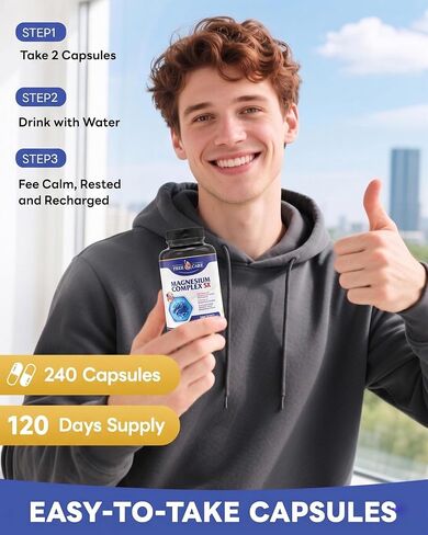 820mg Magnesium Complex 240 Veggie Capsules,for Women & Men with Magnesium Glycinate,Citrate, Malate,Taurate & Orotate for Sleep, Mood, Muscle Relaxation & Nerve Function Vegan Friendly, Non-GMO in Saudi Arabia