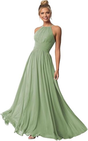 Halter Chiffon Bridesmaid Dresses for Wedding Long A Line Formal Evening Gown in Kuwait