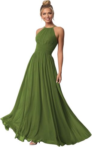 Halter Chiffon Bridesmaid Dresses for Wedding Long A Line Formal Evening Gown in Kuwait