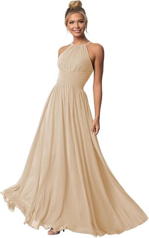 Halter Chiffon Bridesmaid Dresses for Wedding Long A Line Formal Evening Gown in Kuwait