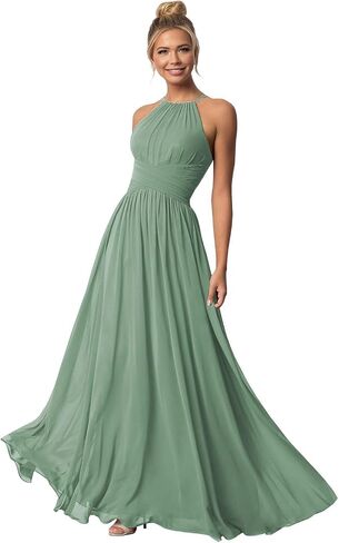 Halter Chiffon Bridesmaid Dresses for Wedding Long A Line Formal Evening Gown in Kuwait