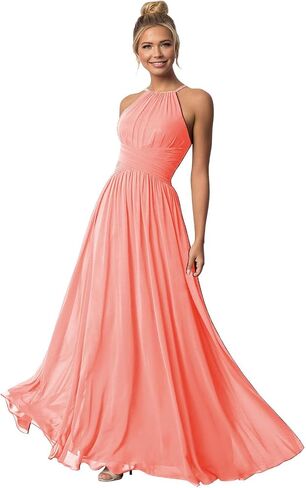Halter Chiffon Bridesmaid Dresses for Wedding Long A Line Formal Evening Gown in Kuwait