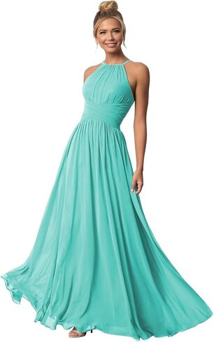 Halter Chiffon Bridesmaid Dresses for Wedding Long A Line Formal Evening Gown in Kuwait