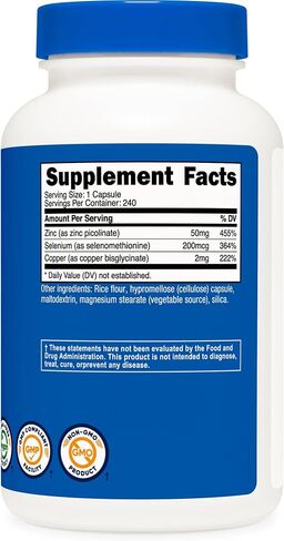 Nutricost Zinc (50mg) with Selenium (200mcg) 240 Capsules - Vegan, Gluten-Free, GMO-Free in Kuwait
