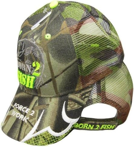 Born 2 (to) Fish Forced 2 Work MESH Camouflage Camo Embroidered Cap Hat in Saudi Arabia