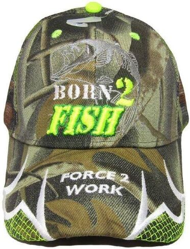 Born 2 (to) Fish Forced 2 Work MESH Camouflage Camo Embroidered Cap Hat in Saudi Arabia