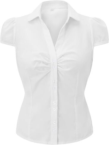 Women Button Down Shirts Y2k Slim Fit Cap Short Sleeve Button Up Collared Cropped Blouse Cute Preppy Tops in Saudi Arabia