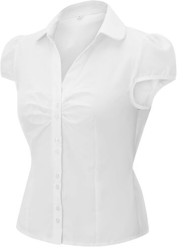 Women Button Down Shirts Y2k Slim Fit Cap Short Sleeve Button Up Collared Cropped Blouse Cute Preppy Tops in Saudi Arabia