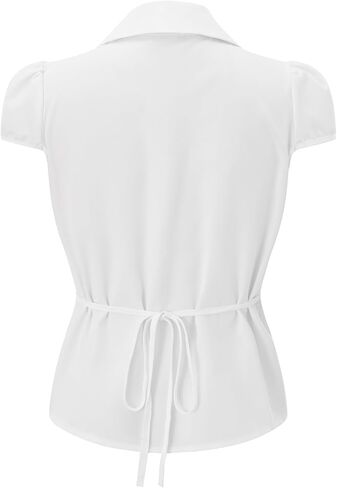 Women Button Down Shirts Y2k Slim Fit Cap Short Sleeve Button Up Collared Cropped Blouse Cute Preppy Tops in Saudi Arabia