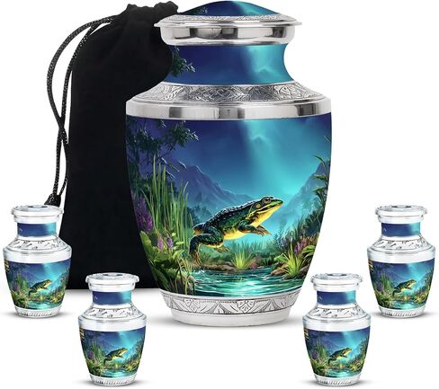 Frog Funeral Urns for Human Ashes - Sunset, Flowers Cremation Urn for Human Ashes - Purple Decorative Urns for Women - Sunset Memorial Urn for Male - Mini Keepsake (Combo 10" & 3", Pack of 5) in Saudi Arabia
