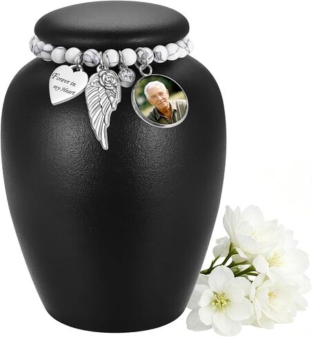 Ceramic Cremation Urn for Human Ashes for Men Women 4.8in Medium Urn for Ashes for Memorial Funeral Keepsake-Black in Saudi Arabia