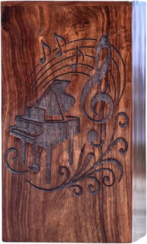 Handcrafted Wooden Piano Urn for Human Ashes | Sheesham Wood Cremation Urn with Musical Notes Carving | Musician Memorial Keepsake Box for Adults (Large: 5.5" (L) x 5.5" (W) x 9.5" (H0) in Saudi Arabia