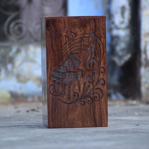 Handcrafted Wooden Piano Urn for Human Ashes | Sheesham Wood Cremation Urn with Musical Notes Carving | Musician Memorial Keepsake Box for Adults (Large: 5.5" (L) x 5.5" (W) x 9.5" (H0) in Saudi Arabia