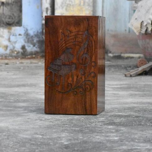 Handcrafted Wooden Piano Urn for Human Ashes | Sheesham Wood Cremation Urn with Musical Notes Carving | Musician Memorial Keepsake Box for Adults (Large: 5.5" (L) x 5.5" (W) x 9.5" (H0) in Saudi Arabia