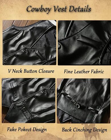 kasahara 4 Pcs Cowboy Western Costume Outfit for Men Cowboy Leather Vest Hat Belt Buckle Necklace Bolo Tie in Saudi Arabia