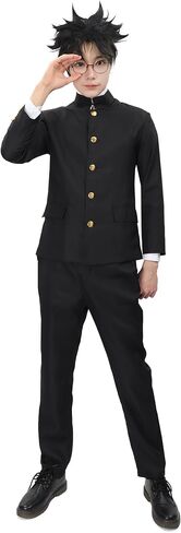 DAZCOS Anime Mens Cosplay Costume Adults Black Uniforms Jacket Coat Pants with Glasses Outfits for Halloween Party in Kuwait