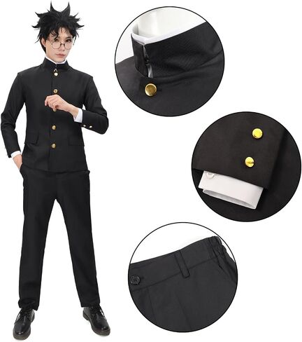 DAZCOS Anime Mens Cosplay Costume Adults Black Uniforms Jacket Coat Pants with Glasses Outfits for Halloween Party in Kuwait