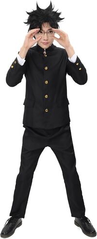 DAZCOS Anime Mens Cosplay Costume Adults Black Uniforms Jacket Coat Pants with Glasses Outfits for Halloween Party in Kuwait