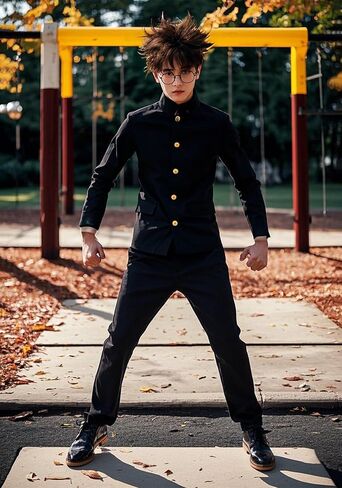 DAZCOS Anime Mens Cosplay Costume Adults Black Uniforms Jacket Coat Pants with Glasses Outfits for Halloween Party in Kuwait