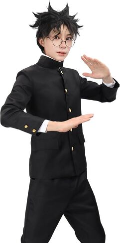 DAZCOS Anime Mens Cosplay Costume Adults Black Uniforms Jacket Coat Pants with Glasses Outfits for Halloween Party in Kuwait