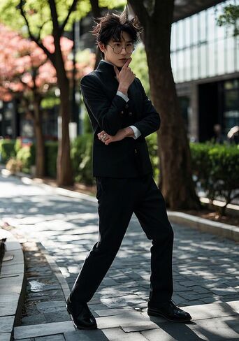 DAZCOS Anime Mens Cosplay Costume Adults Black Uniforms Jacket Coat Pants with Glasses Outfits for Halloween Party in Kuwait