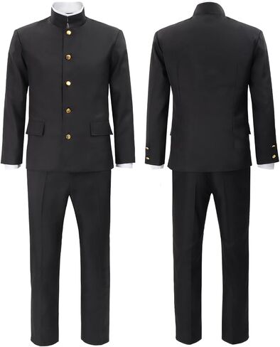 DAZCOS Anime Mens Cosplay Costume Adults Black Uniforms Jacket Coat Pants with Glasses Outfits for Halloween Party in Kuwait