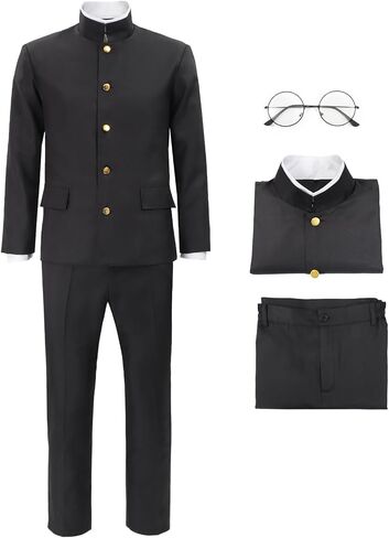 DAZCOS Anime Mens Cosplay Costume Adults Black Uniforms Jacket Coat Pants with Glasses Outfits for Halloween Party in Kuwait