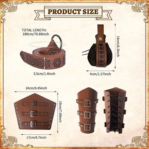 Medieval Renaissance Hooded Sleeveless Cloak Costume Set with Leather Belt, Arm Bracers and Pouch for Men, Halloween Cosplay Outfit in Saudi Arabia