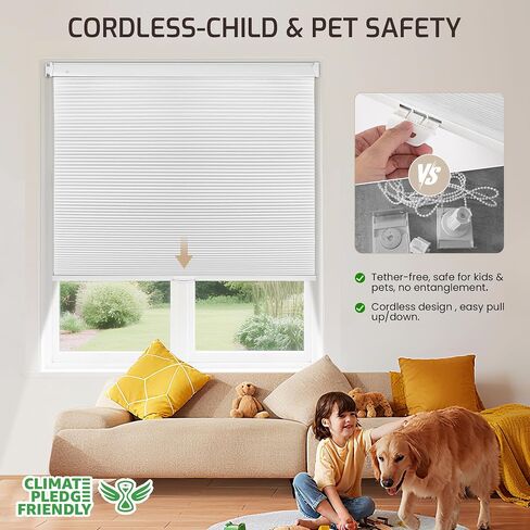 Grandekor No Tools No Drill Cordless Cellular Shades,34" W x 64" H,Blackout Honeycomb Blinds for Indoor Windows,UV Protection Privacy No Drill Blinds for Home,Door,White in Saudi Arabia