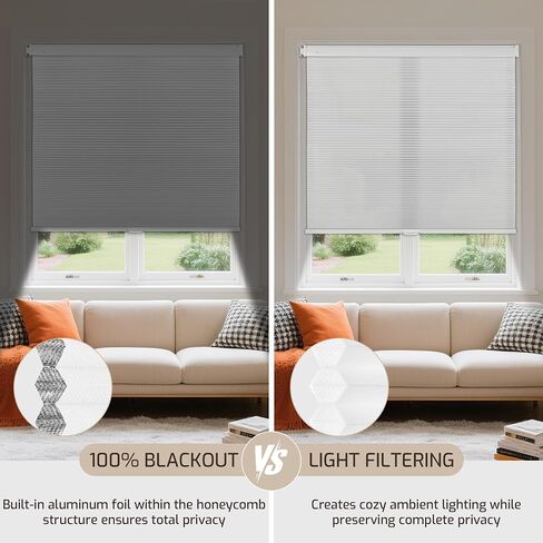 Grandekor No Tools No Drill Cordless Cellular Shades,34" W x 64" H,Blackout Honeycomb Blinds for Indoor Windows,UV Protection Privacy No Drill Blinds for Home,Door,White in Saudi Arabia