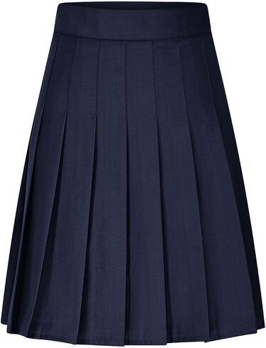 Womens Pleated Midi Skirts Casual High Waist Knee Length Skirt A Line School Uniform Elastic Waist Work Dress in Kuwait