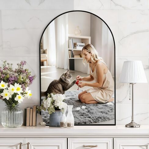 20"x30" Arched Wall Mirror, Black Bathroom Vanity Mirror for Over Sink, Curved Arch Design, Modern Farmhouse Wall Mounted Mirror for Bedroom, Living Room, Home Decor in Kuwait