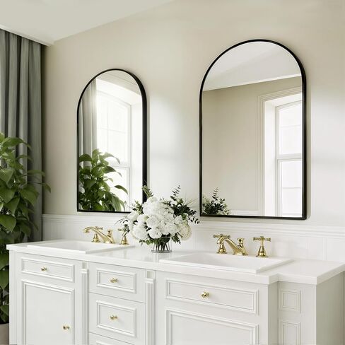 20"x30" Arched Wall Mirror, Black Bathroom Vanity Mirror for Over Sink, Curved Arch Design, Modern Farmhouse Wall Mounted Mirror for Bedroom, Living Room, Home Decor in Kuwait