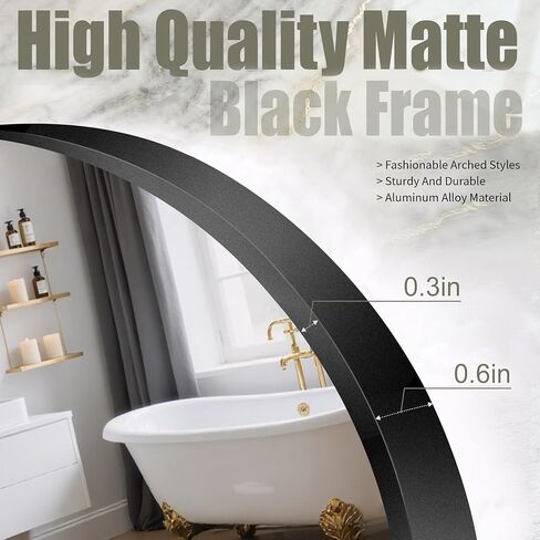 20"x30" Arched Wall Mirror, Black Bathroom Vanity Mirror for Over Sink, Curved Arch Design, Modern Farmhouse Wall Mounted Mirror for Bedroom, Living Room, Home Decor in Kuwait