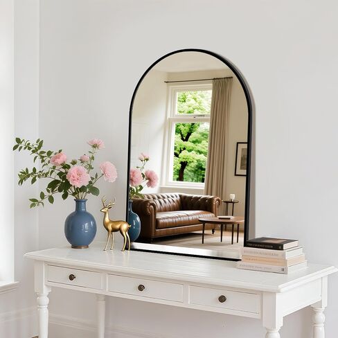 20"x30" Arched Wall Mirror, Black Bathroom Vanity Mirror for Over Sink, Curved Arch Design, Modern Farmhouse Wall Mounted Mirror for Bedroom, Living Room, Home Decor in Kuwait