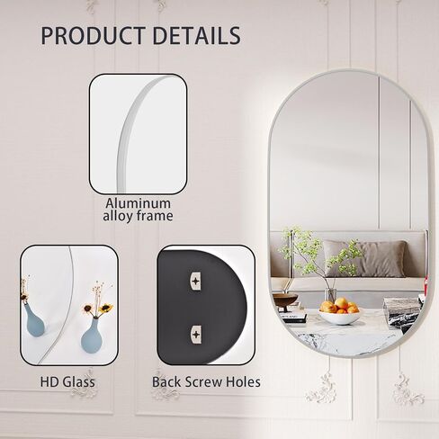 Protylctaster Oval Bathroom Mirror,24x36'' Silver Mirror,Wall Mirrors,Bathroom Mirror Oval,Pill Shaped Mirrors,Entryway Mirror (Silver) in Saudi Arabia